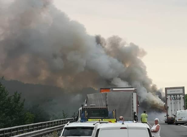 The scene on the M18, following the lorry blaze. Picture courtesy of Dan Hadfield
