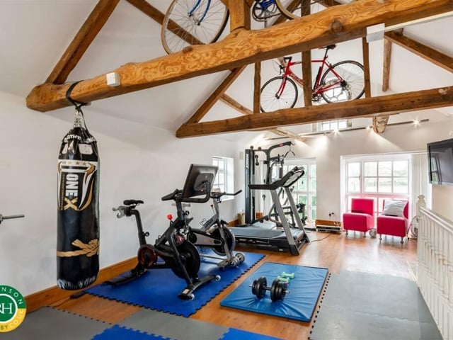 The home gym is above the double garage.