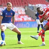 Fejiri Okenabirhie sends a tame effort towards goal against Charlton. Picture: Howard Roe/AHPIX