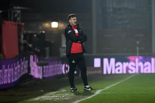 Andy Butler on the sidelines at FC United of Manchester. Picture: Howard Roe/AHPIX