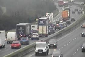 Queues have been building up on the M18 near Doncaster.