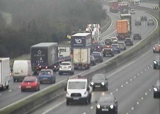 Queues have been building up on the M18 near Doncaster.