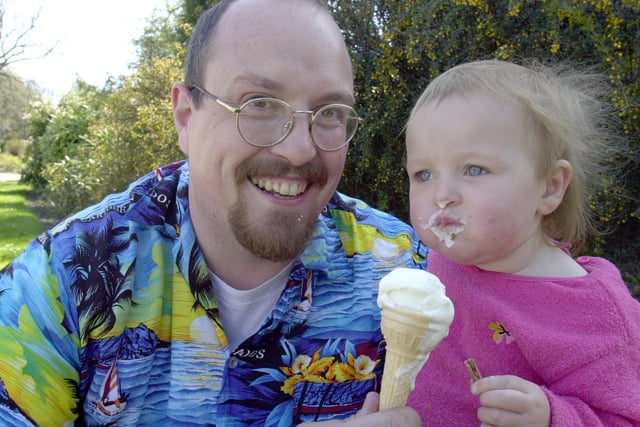 Kevin and Hannah Tingle tucked into an Ice Cream at High Hazels Park  in 2001