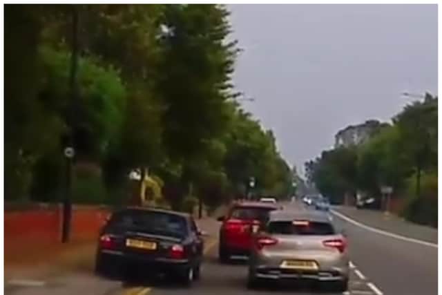 This is the moment a driver mounted the pavement to overtake another car in Doncaster.