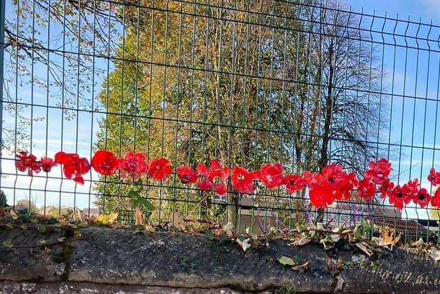 The village has been festooned with poppies.