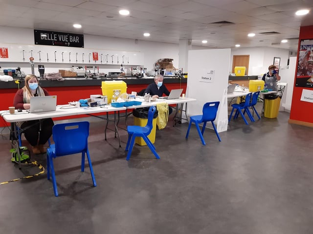 The vaccine centre at Keepmoat Stadium