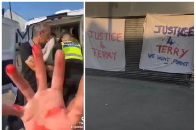 A video of Mr Smith's arrest, showing a man with blood on his hands, has been released by angry friends, while protests calling for Justice 4 Terry have begun in Moorends.