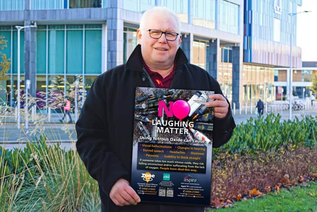 Councillor Ball with the campaign message