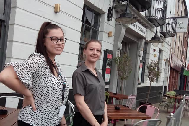 Cerys Thompson and Kay Shipley, at the Slug and Lettuce, Hall Gate