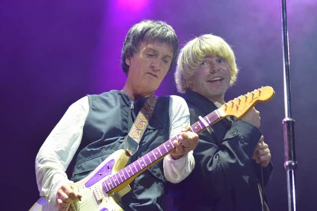 Johnny Marr and Tim Burgess teamed up for a rendition of Electronic's Getting Away With It. (Photo: Cuffe and Taylor).