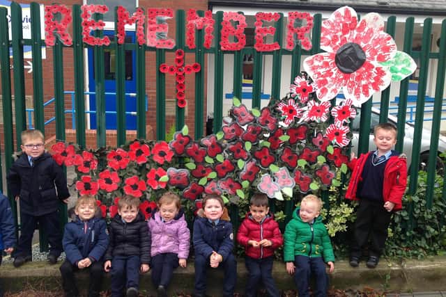Pupils at St Francis Xavier Catholic Primary School have created a field of poppies to mark Remembrance Day