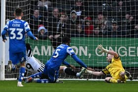 Macaulay Langstaff slots home Notts County's second goal. Picture: Howard Roe/AHPIX LTD