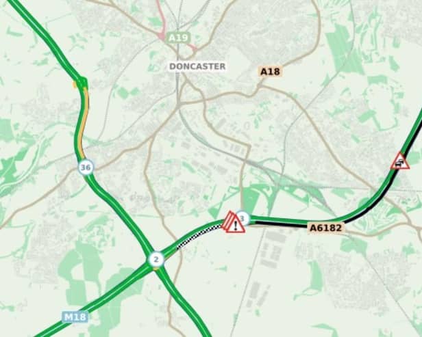 Motorists warned of long delays as both lanes closed on the M18 at Doncaster due to a vehicle fire.
