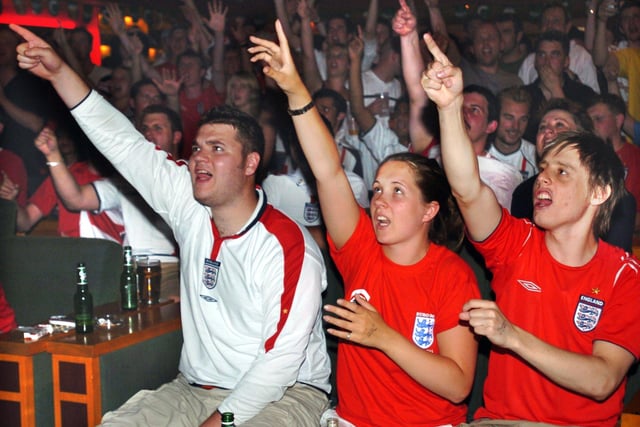 England fans watching a game between England & France in the Old Monk  Pub, in Norfolk  Street, Sheffield City Centre