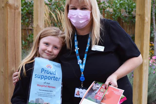 Chloe Smith met with Director of Nursing, Abigail Trainer, to receive her certificate and voucher to the Yorkshire Wildlife Park.