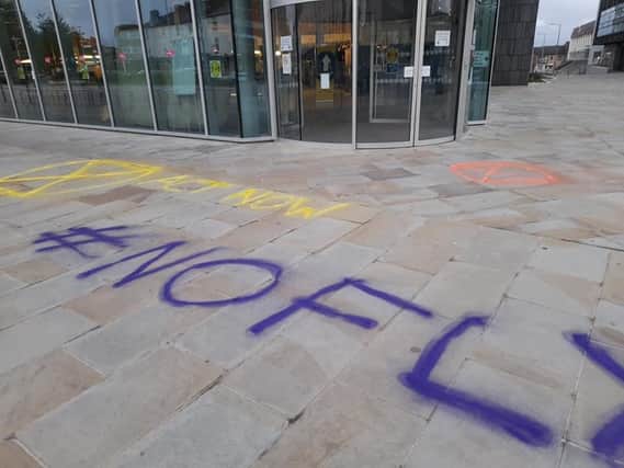 The graffiti outside the Civic Office