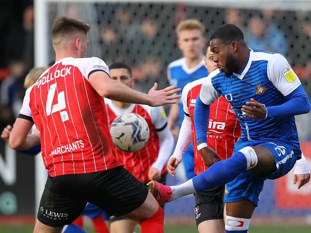 Reo Griffiths in action at Cheltenham Town. Picture: Gareth Williams/AHPIX LTD