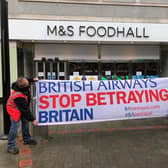 Protesters targeted banks and Marks and Spencer to protest against British Airways.