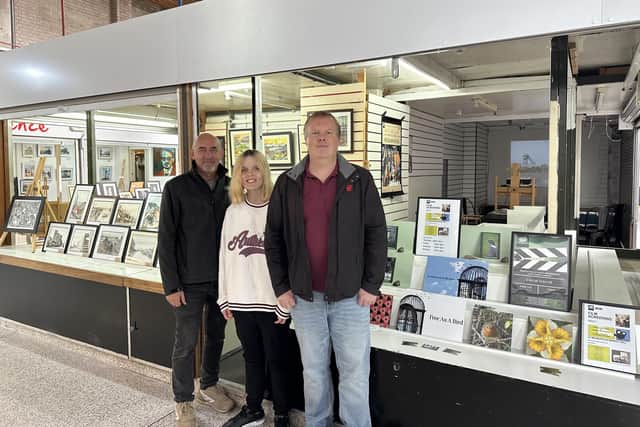 Big sceen: Peter Olding with Rebecca and Dean Sills.