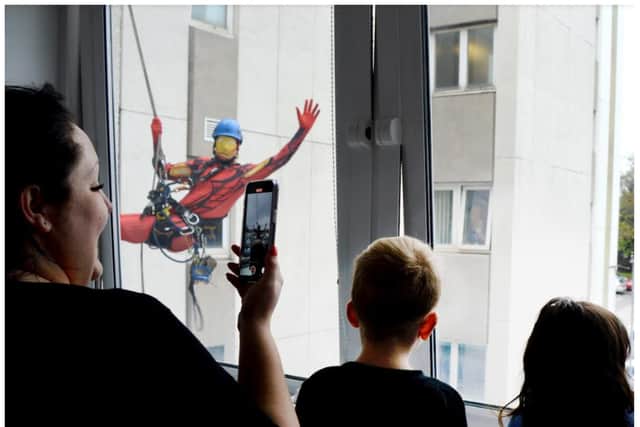 Spiderman and Iron Man dropped in on young patients at Doncaster Royal Infirmary.