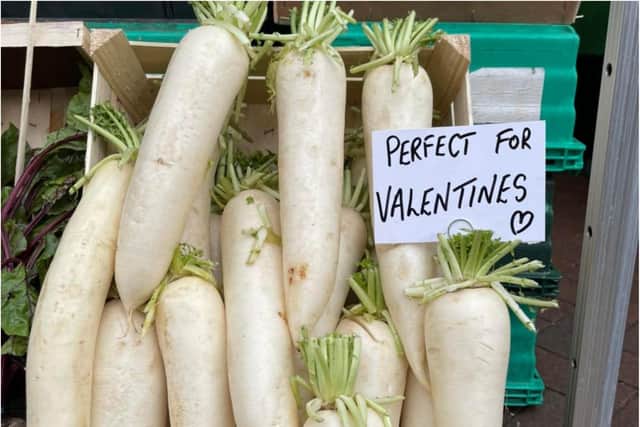 K D Davis dubbed the long, white mooli radishes as 'perfect for Valentines' (Photo: K D Davis Home Delivery).