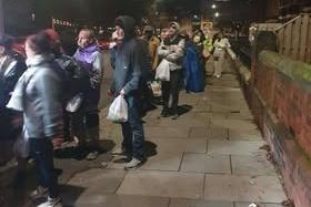 The queue begins to form.
