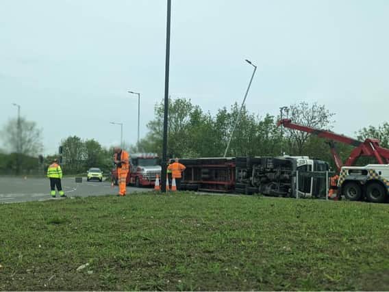 The overturned lorry