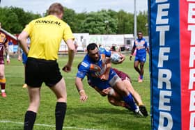 Dons' Suaia Matagi scores his team's second try. Picture: Howard Roe/AHPIX.com