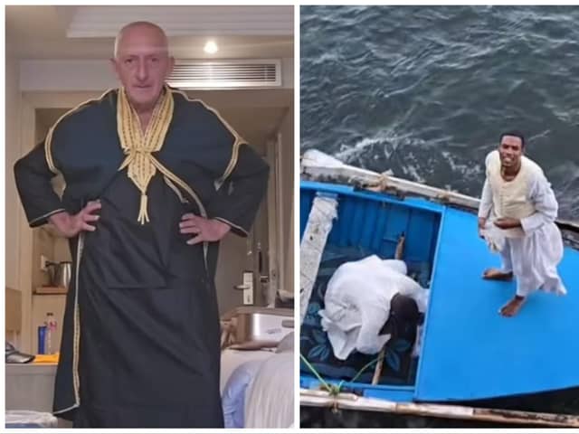 Holidaymaker Terry Hill struck a bargain with two men who pulled up alongside his cruise ship to sell him clothes.
