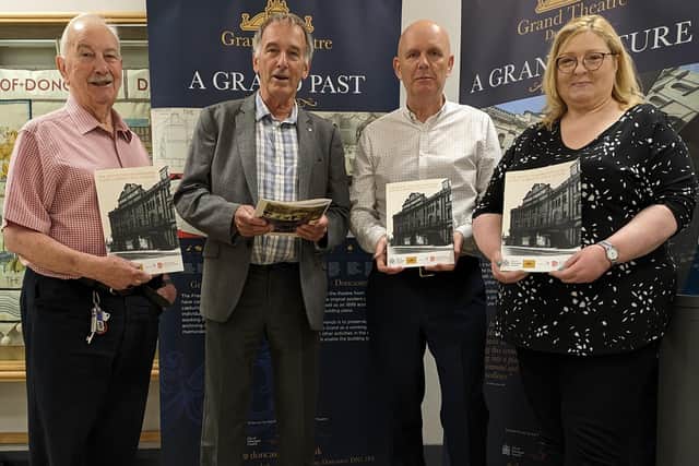 With the Chair of Friends of Doncaster Grand Theatre, Ian Sunderland (left) are booklet contributors (from left): Ken Waight (Friends of Doncaster Grand Theatre), Bill McHugh (Culture and Transformation Lead, City of Doncaster Council) and Helen Wallder (City of Doncaster Archives).