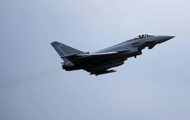 An RAF Typhoon jet like the ones scrambled to escort Russian military aircraft away