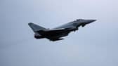 An RAF Typhoon jet like the ones scrambled to escort Russian military aircraft away