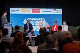 Deputy business editor of the Yorkshire Post, Gregg Wright, chairs the opening session with Jim Davison, Rachel Abbott and Joseph Woodhead at last year's Advanced Manufacturing Conference at Cutlers' Hall, Sheffield
