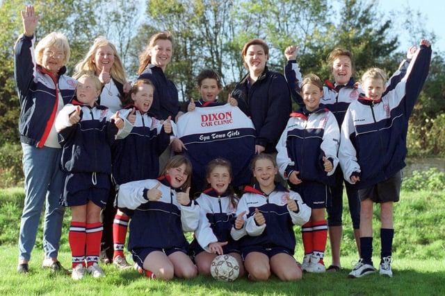 Dixon Citroen staff Nicky Tucker & Amanda Hutchinson help celebrate sponsorship of Askern Spa girls football team back in 2001