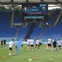 Wales train at the Olimpico Stadium in Rome ahead of their clash with Italy. Photo by Mike Hewitt/Getty Images