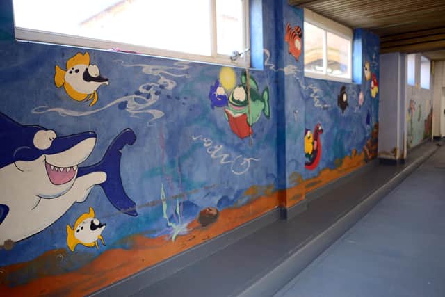 The Swiming Pool features wall murals which were painted in the late 90's. Picture: NDFP-04-02-20 Super Swimmers 6-NMSY