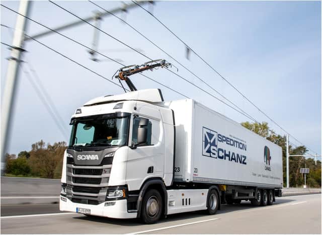 Lorries powered by overhead cables could soon be running on motorways near Doncaster. (Photo: Siemens AG).