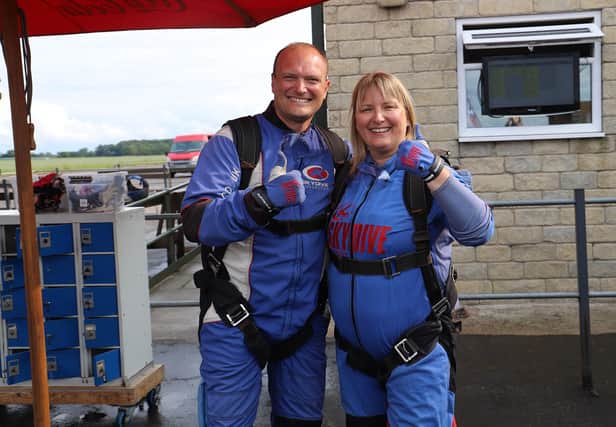 Eliot Goodwin (left) and Jade Soler Alcaraz (right) pictured on the day of their skydive.