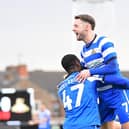 Luke Molyneux celebrates Rovers' opener with Hakeeb Adelakun.