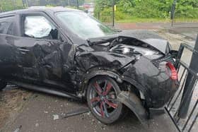 The black Nissan Duke was badly damaged in the crash on York Road.