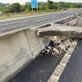 The concrete barrier on the M18 close to the Wadworth Viaduct near Doncaster was severely damaged in last month's incident.