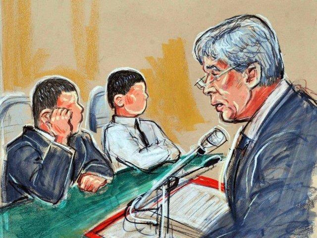 In April 2009, two brothers, aged 10 and 11, from Edlington, Doncaster subjected to young, innocent boys to 90 minutes of torture as the youngsters played out. The sadistic brothers attacked their victims, who were just nine and 11, after luring them to a secluded area known locally as the Brick Ponds, in Edlington, Doncaster. They kicked, punched and stamped on their victims, throttled and cut them, sexually humiliated the boys, hit them with branches and pelted them with stones. One of their victims had part of a discarded ceramic sink dropped onto his head from a height – leaving him close to death. When the brothers were sentenced to a minimum of five years’ detention at Sheffield Crown Court in January 2010, Judge Justice Keith said the brothers got a 'real kick out of hurting and humiliating' their victims. The brothers were initially granted anonymity until their 18th birthdays but won lifelong anonymity in 2016 when they were released from custody. They now have new identities. Pictured is a court sketch made during their trial.