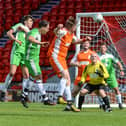 Matt Harriman scoring the winning goal for the Business All Stars. Pictures by Heather King