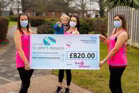 Pictured with their magnificent sponsorship tally are Sally, Larna, with son Dante, 3, and Jess