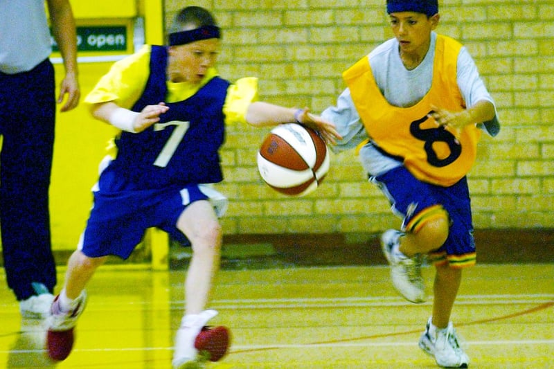 South Tyneside in yellow was taking on North Tyneside in this view of the basketball tournament in 2004.