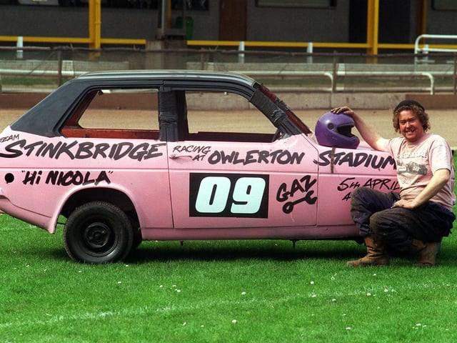 Andy Holmes, with his Reliant Robin for race-day back in 1999