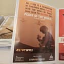 The Stop World War Three display in on show at the Baitul Baseer Mosque in Doncaster,