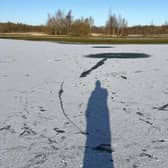 South Yorkshire Fire and Rescue believe these pictures prove people have been playing on the lake despite several warnings about the dangers of ice and icy water