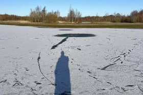South Yorkshire Fire and Rescue believe these pictures prove people have been playing on the lake despite several warnings about the dangers of ice and icy water
