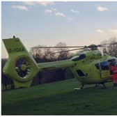 The Yorkshire Air Ambulance landed at Cusworth Hall. Photo/video: @mrlukeprice/Twitter)